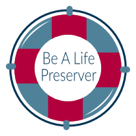 blue and red life preserver with "be a life preserver" in center