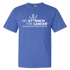periwinkle shirt with No Stomach For Cancer logo across front